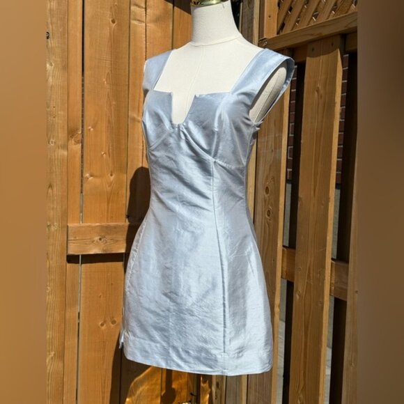 🆕 CULT GAIA 🧿 NWOT Marizia Silk-Dupioni Mini Dress, Coastal Blue - Sz US 2 - Picture 4 of 16